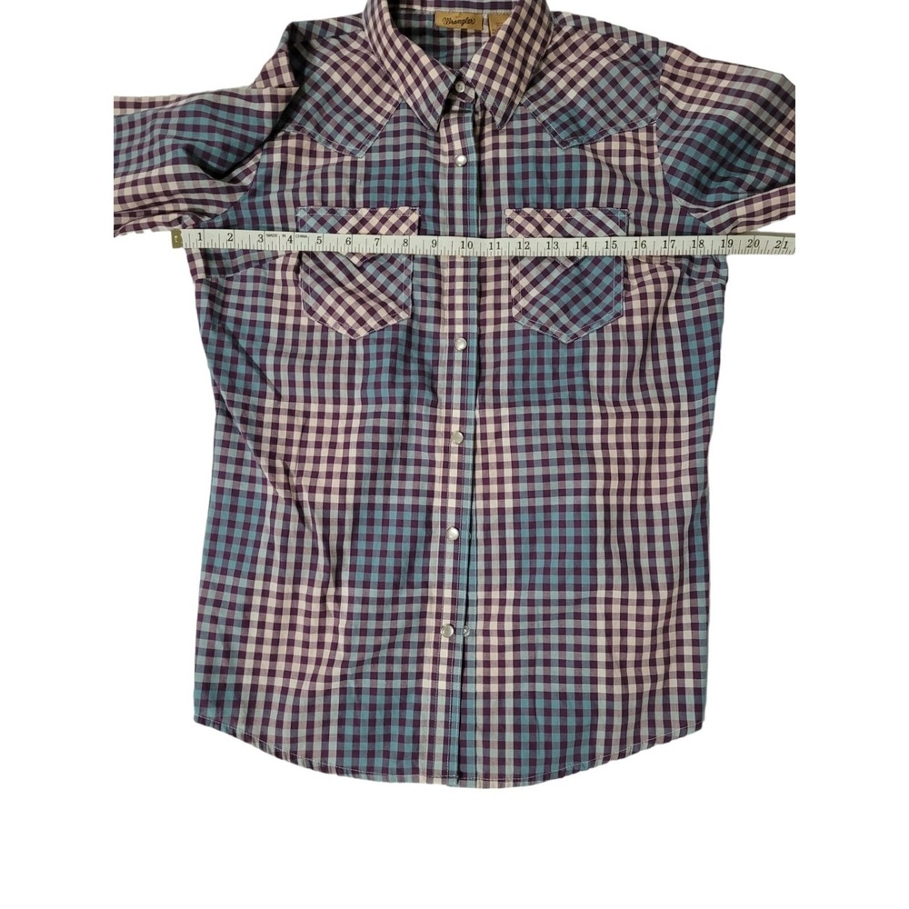 Wrangler Women Plaid Pearl Snap Long Sleeve Shirt Purple/Teal Western Cowgirl - Picture 7 of 10